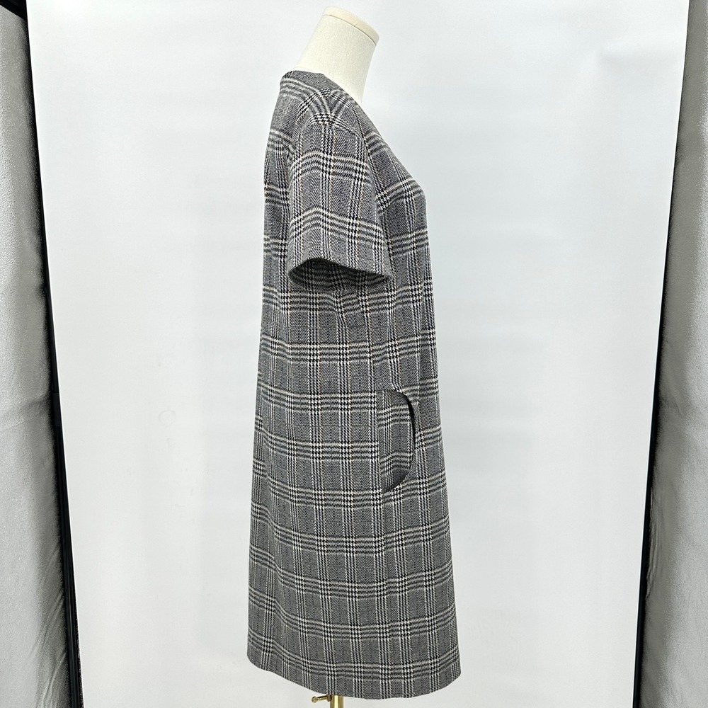 Dark Academia Shift Tunic Dress 38 M Plaid Heritage Chic Earthy Pleats Layering - Picture 4 of 9